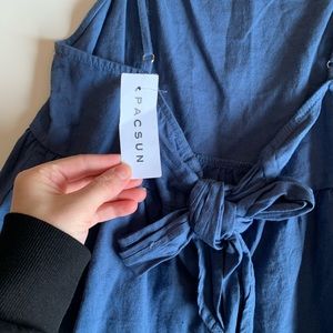 blue linen peplum top NWT